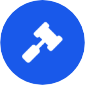 A white gavel icon is centered on a solid blue circular background, symbolizing law, justice, or legal matters. A white gavel icon is centered on a solid blue circular background, symbolizing law, justice, or legal matters.