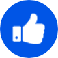 A white thumbs-up hand icon is centered on a blue circular background. A white thumbs-up hand icon is centered on a blue circular background.