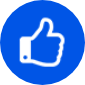 A white thumbs-up icon inside a solid blue circle, representing approval or a “like. A white thumbs-up icon inside a solid blue circle, representing approval or a "like.